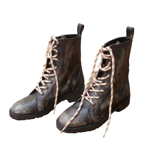 Zara Black Distressed Combat Boots 6.5/7 Lug Sole Grunge Moto - Picture 2 of 4